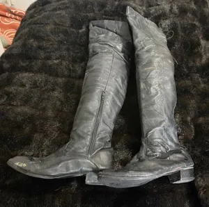 Black boots over knee leather shoes euro club women vintage Size 6.5 thumbnail 1