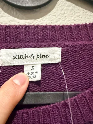 Stitch & Pine Purple Stripe Cable Knit Crewneck Crop Sweater Size S thumbnail 3