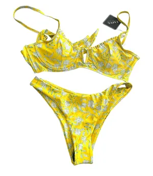 ZAFUL Floral V-Wire High Cut Bikini Yellow NWT Sz 4‎ thumbnail 1