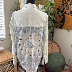 Free People Bandana Bandit Long Sleeve Button Up Boho Celestial Paisley Shirt thumbnail 2