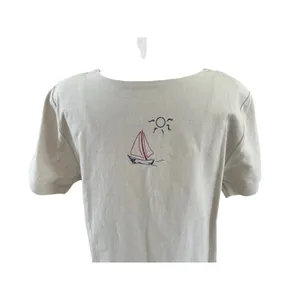 Vintage 90s Christopher & Banks Maxi Dress Sailboat Nautical Tan 12 Whimsical thumbnail 9