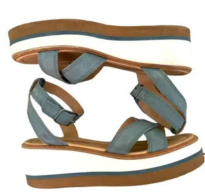 Lucky brand colorblock platform stacked chunky sandals denim blue leather white thumbnail 8