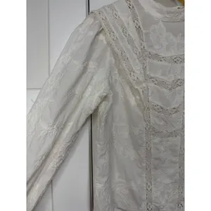 Ultra Pink White Embroidered Lace Victorian Mock Neck Cotton Blouse Top Medium thumbnail 12