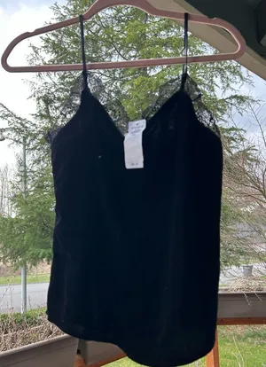 NWT Abercrombie & Fitch Black Velvet and Lace Tank Top thumbnail 1
