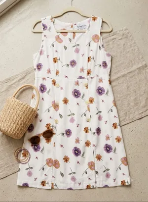 90s Vintage Floral Skort‎ Romper White Purple Sleeveless Rayon PXL thumbnail 1