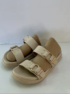 DV by Dolce Vita Neutral Beige Double Buckle Slide Sandals thumbnail 2