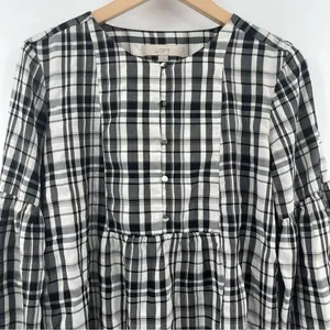 LOFT ANN TAYLOR Top Peplum Plaid Blouson Henley B&W Business Casual Size Small thumbnail 5