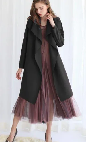 Chicwish Free myself open front black wool blend coat size large thumbnail 3