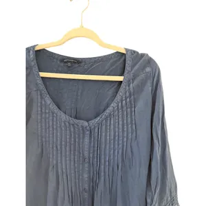 American Eagle Blue Pintuck Lace Trim Boho Peasant Blouse Large thumbnail 2