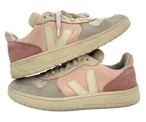 Veja V-10 Multico Colorblock Sneaker Suede Leather Pastel Pink Blue Cream Size 8 thumbnail 1
