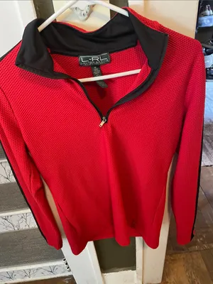 Lauren Ralph Lauren Red Long-Sleeve Half-Zip Pullover with Black Trim thumbnail 1