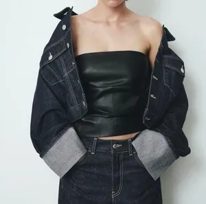 Nwt- Black Strapless Faux Leather Top thumbnail 2
