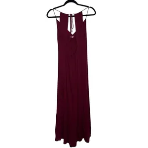 Burgundy Open Back Maxi Dress‎ V-Neck Twist Front Ruffle Hem Wine Boho Summer thumbnail 7