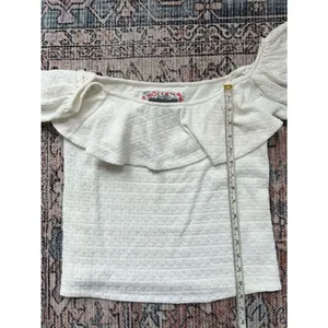 Anthropologie Textured Off The Shoulder Ruffle Top Size Small White thumbnail 10