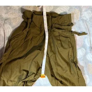 Zara Basic Women Paperbag Ankle Pants Size Small Wide Leg‎ Dark KHAKI Brown Y2K thumbnail 8