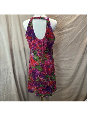 madison leigh Purple Floral Ruffle Halter Midi Dress with Pink and Green Accents thumbnail 3