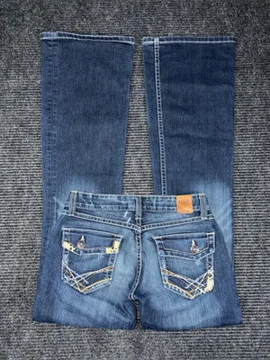 Vintage Y2K Buckle BKE Sabrina Low Rise Flare Jeans Sz 26 x 32.5 Dark Distressed thumbnail 3