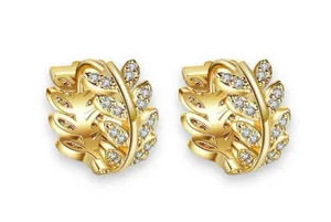 13mm Small CZ Leaf Hoop Earrings for Women thumbnail 1