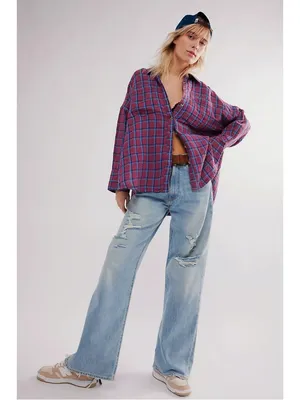 Free People Oversized Bohemian Grunge Fall Cardiff Plaid Swing Top Shirt Medium thumbnail 5