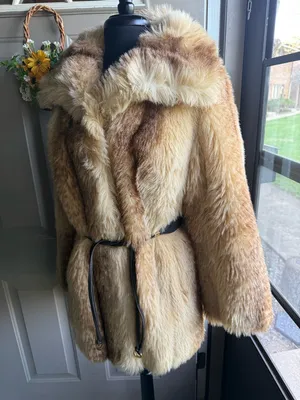 Vintage Tissavel France Gino Rossi faux fur collared belted coat, size medium thumbnail 9