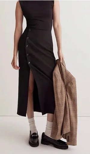 Madewell Black Wrap Button Front Midi Skirt Sz 8 thumbnail 1