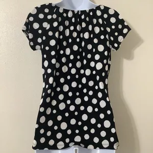 Vintage Y2K Polka Dot Retro Preppy‎ Twee Stretch Bow Detail Blouse Small Casual thumbnail 2