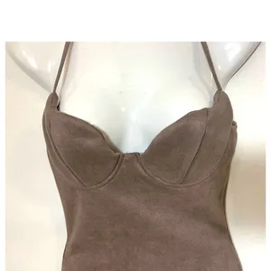Women's Windsor Faux Suede Spaghetti Strap Party Dress Oatmeal Brown Size XS thumbnail 2