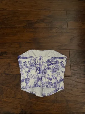 SheIn White & Blue Toile Strapless Corset Top thumbnail 2