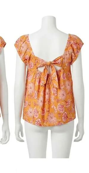 Old Navy Yellow Floral Tie Back Flutter Sleeve Boho Peasant Top XL thumbnail 1