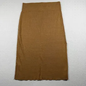 Free People Ribbed Knit Midi Skirt Women’s Medium Brown Side Slit Stretch thumbnail 2