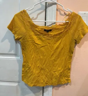 Ambiance Lace-Trim Scoop Neck Crop Top - Mustard thumbnail 1