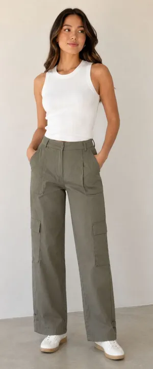 MISSY EMPIRE Olive Green Relaxed Fit Cargo Utility Trousers Pants Womens 4 thumbnail 1