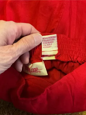 Vintage 80s Penny Lane Red High Rise Rayon Shorts Elastic Waist Pockets Large thumbnail 3