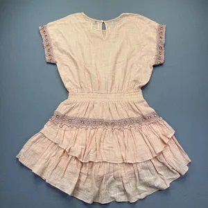 MISA Los Angeles Peach Cotton Rayon Ruffle Mini Dress Grommet‎ Crochet Small thumbnail 8