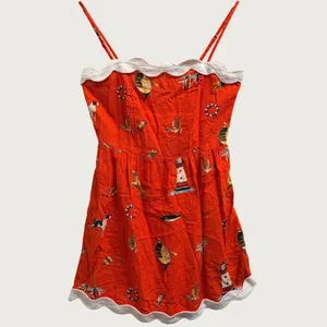 Anthropologie Celandine Linen-Blend Scalloped Mini Dress XXS Red Nautical - NWT thumbnail 3