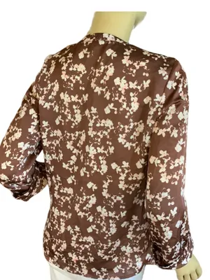 The Limited Brown And Pink Floral Print Satin 3/4 Sleeve Tunic (S) thumbnail 4