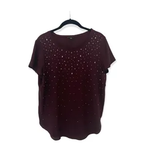 Ann Taylor Maroon Short Sleeve Top w/ Stud Embellishments Size M thumbnail 2