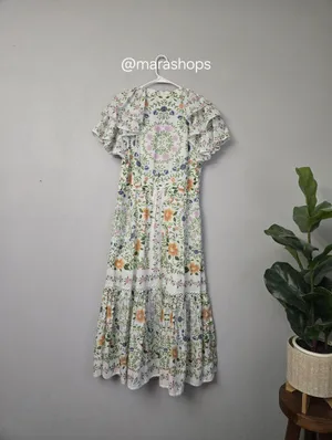 Farm Rio Folk Floral Off White Midi Dress thumbnail 6