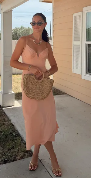 Selfie Leslie Peach silk dress thumbnail 1
