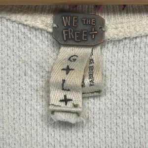 We The Free Free People White Waffle Knit Embroidered Henley Thermal Top‎ Large thumbnail 4