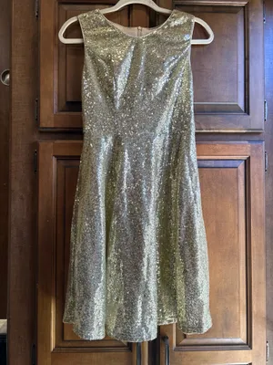Dressever Short-Sleeve V Neck Gold Sequins Party Knee Length Dress Women Size S thumbnail 5