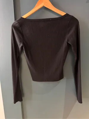 Reformation Black Square Neck Long Sleeve Bodysuit Size Small Corset Detail thumbnail 5