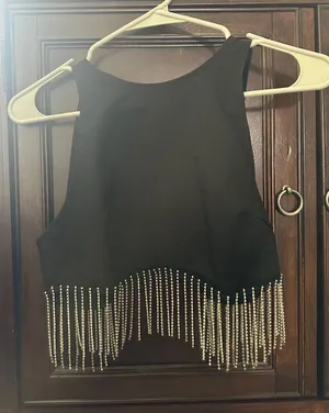 SHEIN Black Crop Top with Beaded Fringe thumbnail 1