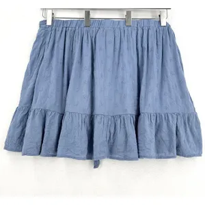Old Navy XXL Blue Embroidered Tiered Mini Skirt Cotton Rayon Tie Waist Boho Chic thumbnail 2