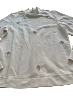 LOFT Ivory Snowflake Embroidered Mock Neck Sweatshirt Winter Cozy Small in GUC thumbnail 5