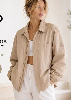 Alo Yoga Womens Tan San Dune Snap Front Coaches Jacket XL thumbnail 1