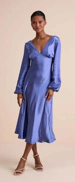 Lulus NWT Illustrious Elegance Periwinkle Satin‎ Long Sleeve Midi Dress Size XL thumbnail 1