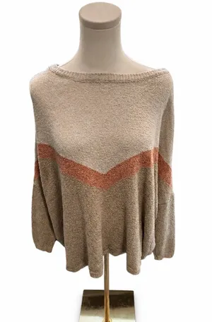Easel Medium Oversized Colorblock Poncho Sweater Beige Rust Boho Relaxed Fit thumbnail 1