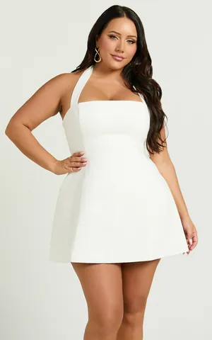 Showpo Dante Mini Dress Halter Neck Tie Tulip Skirt Size Medium MSRP $129 thumbnail 1