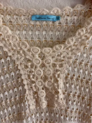 Solitaire Swim by Anthropologie Cream Crochet Swim Coverup Y2k Vintage Gold Shimmer M thumbnail 2